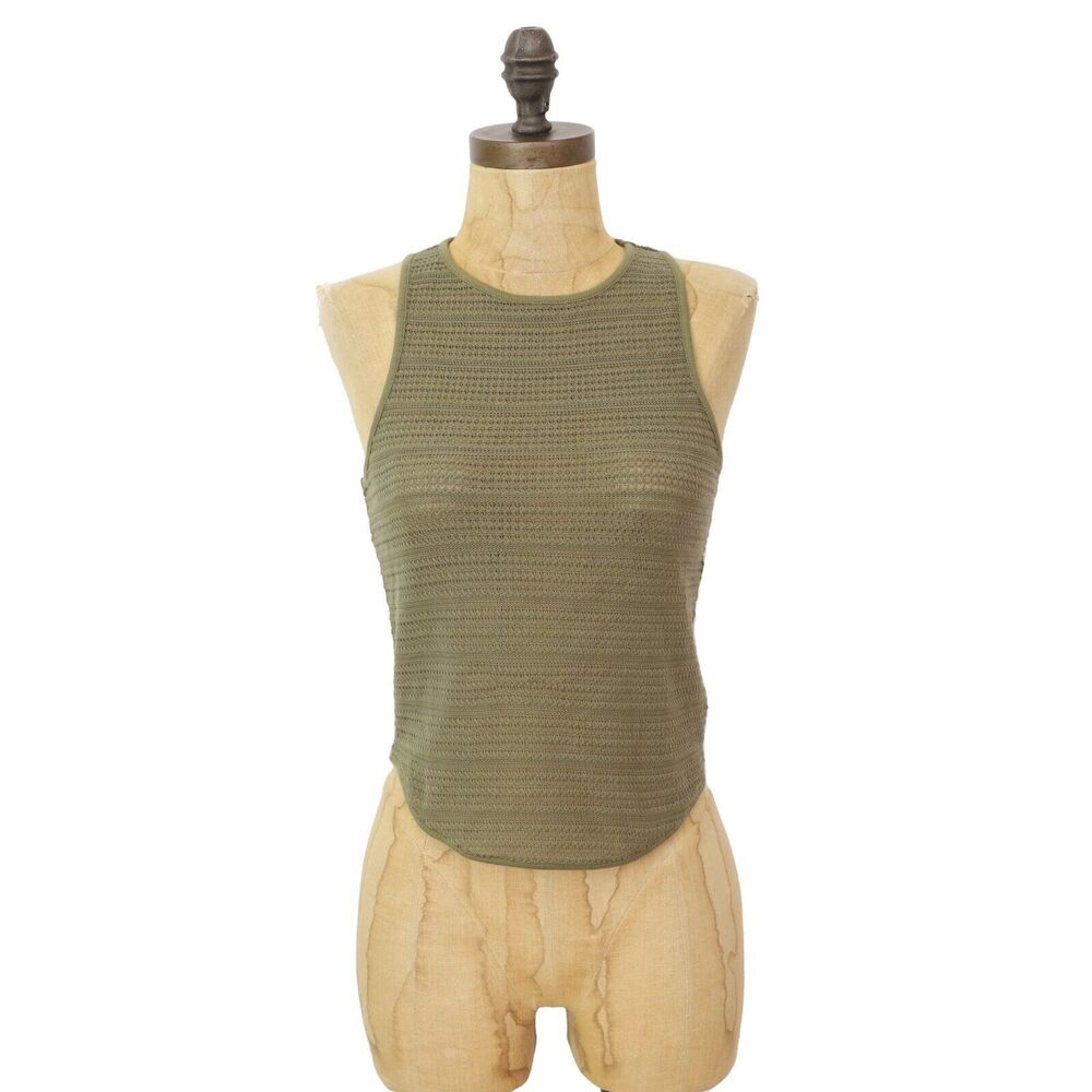 MADEWELL Crochet-Knit Cutaway Tank Top XS 'Worn Olive' Green Crewneck NWT B34